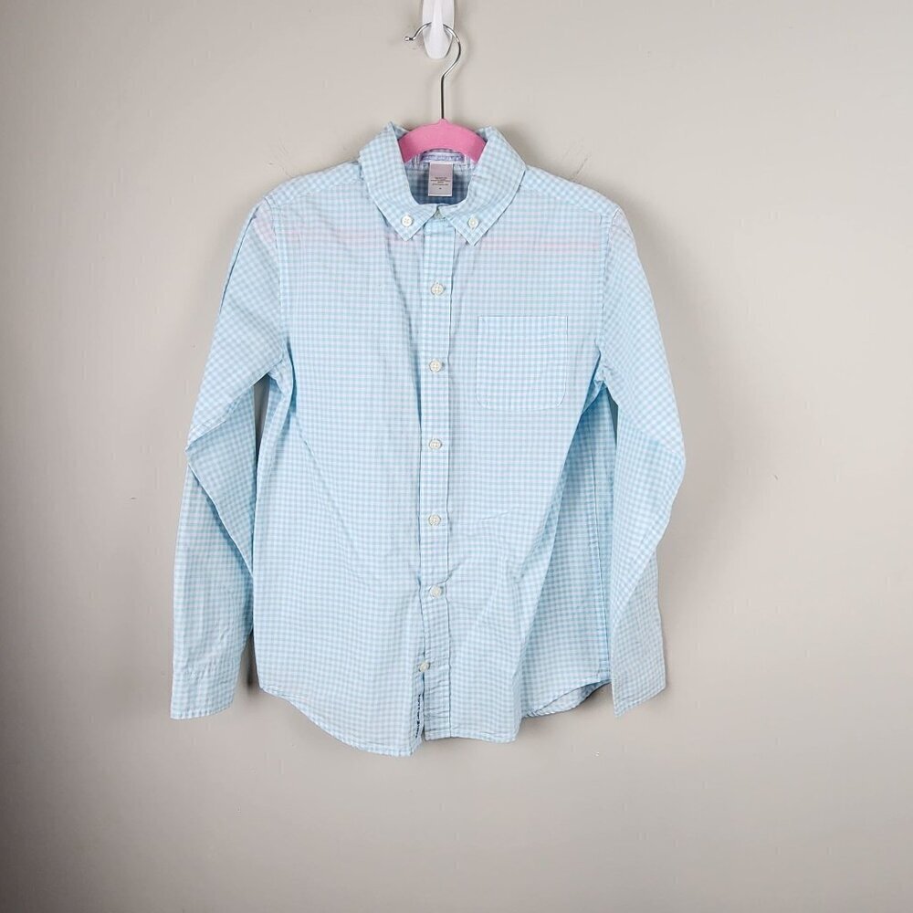 Janie and Jack sz 10 boy blue check button down long sleeve dress shirt